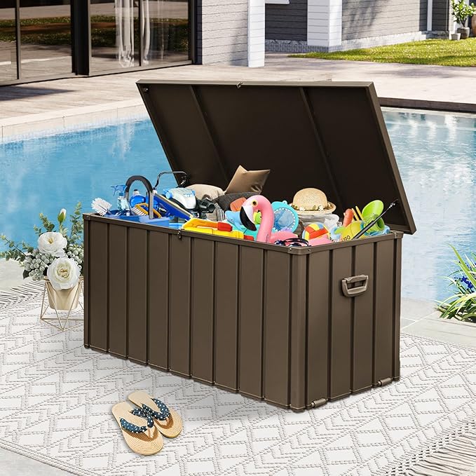 Domi 160-Gallon Outdoor Storage Box – Waterproof, Lockable Storage Cabinet for Patio Furniture, Garden Tools & Pool Supplies – Large Metal Storage for Cushions, Toys & More