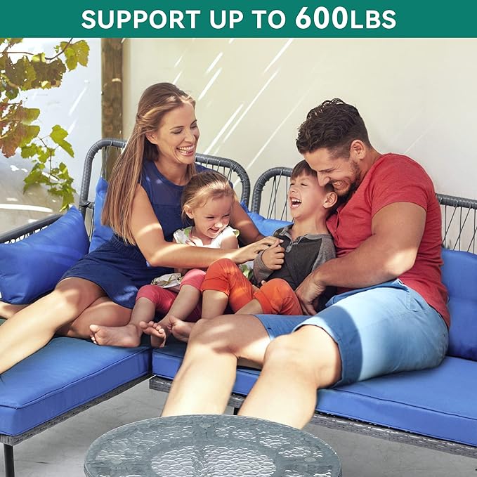 YITAHOME Patio Furniture L-Shaped Coversation Sectional Outdoor Sofa Set for Backyard, Porch with Thick Cushions Detachable Lounger, Side Table (Gray+Navy Blue)