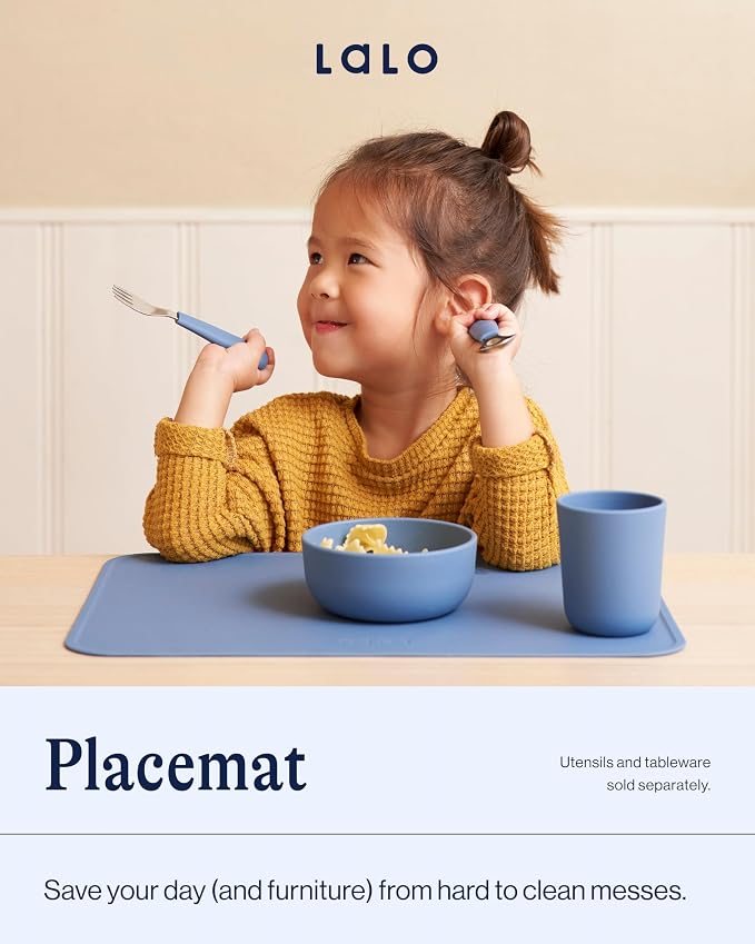 Lalo Silicone Placemat for Toddlers & Babies - Non-Slip Kids Placemat for Restaurants & Dining Tables - Non-Toxic & BPA Free Safe - for Ages of 4 Months and Up - Blueberry