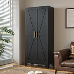 71" Tall Metal Storage Cabinet with 2 Doors and 4 Adjustable Shelves, 5-Tier Kitchen Pantry Storage Cabinet for Kitchen, Living Room, Dining Room and Office, Black