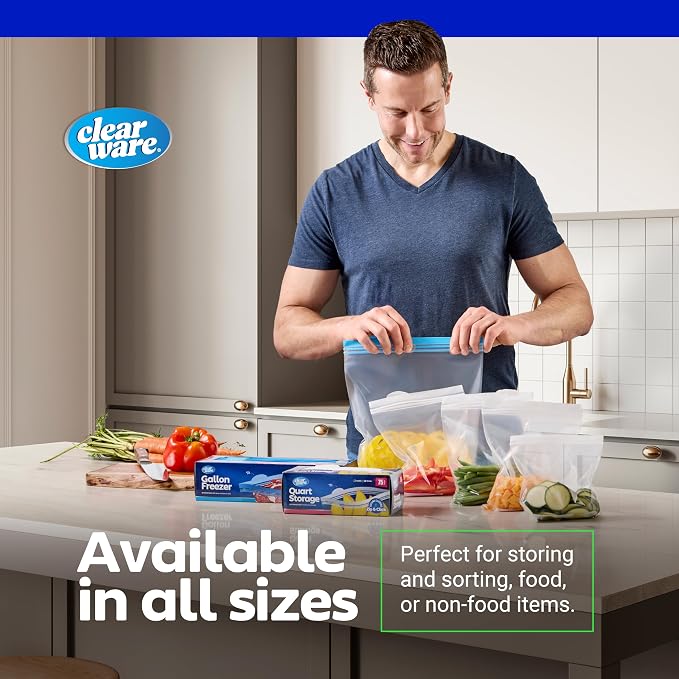 2 Gallon Storage Bags, Double Zipper Seal - 120 Count, (4 Packs of 30) Resealable Thick Plastic Food Storage Bag, BPA Free - Resealable Containers for Lunch, Snacks, Meals