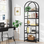 Tribesigns 5-Tier Open Bookshelf, 74.4" Wood Bookcase Storage Shelves with Metal Frame, Freestanding Display Rack Tall Shelving Unit for Office, Bedroom, Living Room, Easy Assembly(Black, 1PC)