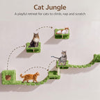 Cat Wall Furniture, 9 in 1 Cat Wall Shelves Set with Bridge, Green | Wall Mounted Cats Shelf for Space-Saving, Multi-Level Cat Climbing Systems for 16 Inch Drywall, with Scratching Posts, Condos