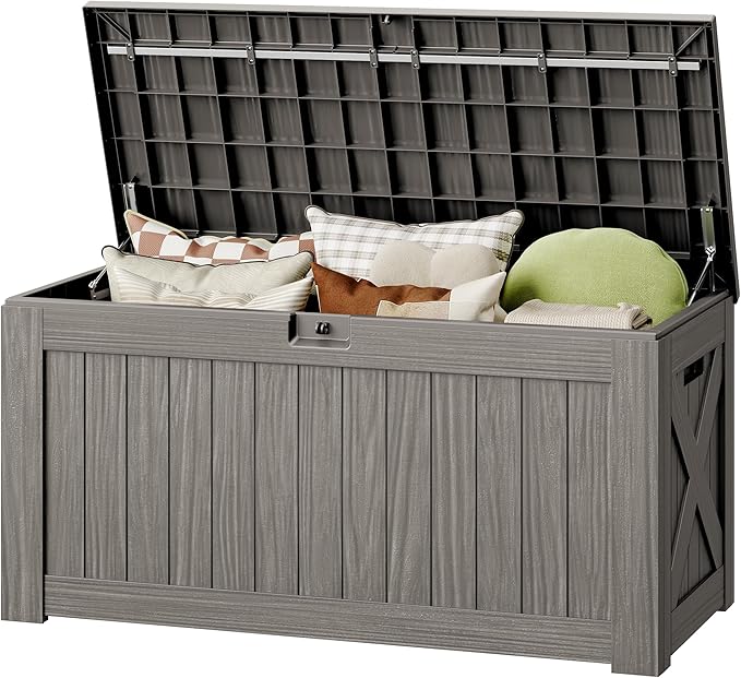 130 Gallon Deck Box Outdoor Indoor Waterproof Storage Box for Patio Furniture, Pool Accessories, Garden Tools, and Cushion Storage, Coffee