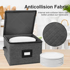 China Storage Containers Hard Shell, 12" Plates Storage Box for Dishes | Stackable Dinnerware Storage Containers with 48 Felt Dividers (4 Pack Black)