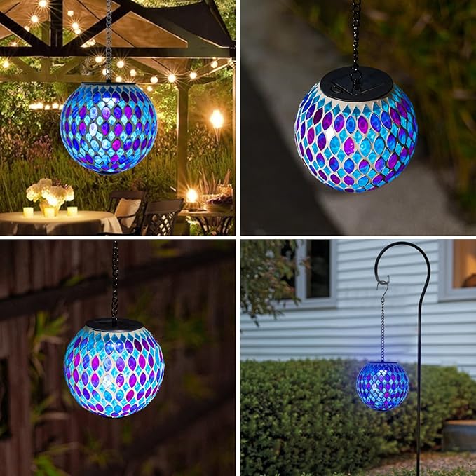 VCUTEKA Hanging Solar Lanterns Mosaic Solar Lights with Hook Up, Outdoor Garden Lights Decor for Yard Tree Fence Patio