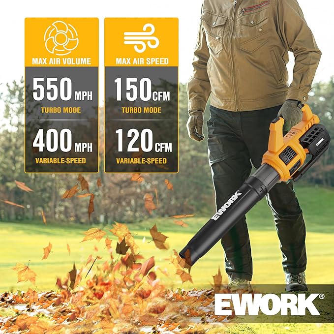 EWORK Cordless Leaf Blower and Hedge Trimmer Combo with 2 x 3.0Ah Batteries, Fast Charger, Electric Leaf Blowers for Lawn Care, 2-in-1 Electric Shrub/Bush Trimmer & Grass Shears