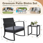 Greesum 3 Pieces Outdoor Furniture Set Patio Bistro Rocking Chairs with Glass Coffee Table for Pool Beach Backyard Balcony Porch Deck Garden, Gray