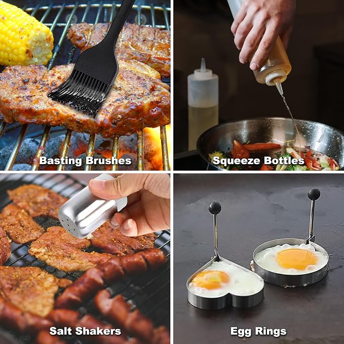ROMANTICIST 29PCS Griddle Accessories Set - Flat Top Teppanyaki Spatula Set with Scraper, Basting Cover for Camp Chef- Home Cooking Griddle and Outdoor BBQ Gifts for Christmas