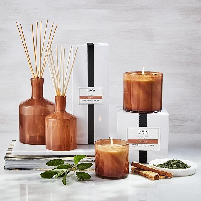 LAFCO New York Signature Candle, Retreat - 15.5 oz - 90-Hour Burn Time - Reusable, Hand Blown Glass Vessel - Made in The USA
