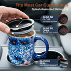 Topadorn 17oz Ceramic Travel Mug with Lid, Blue Floral Coffee Mug with Handle, Large Ceramic Travel Cup, Microwave & Dishwasher Safe, Gift Box Included