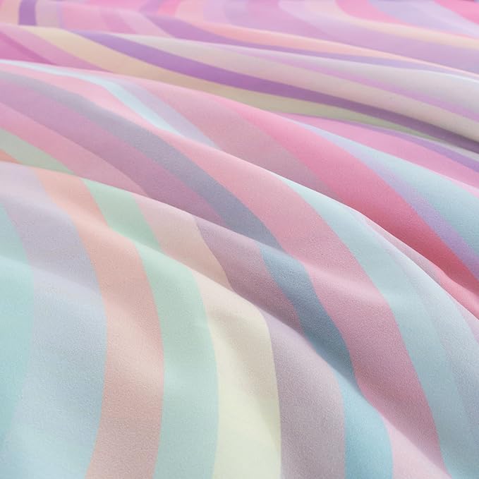 Btargot Super Soft 6 Pieces Gradient Wavy Line Comforter Set, Colorful Glitter Rainbow Star Pattern Bedding Set for Boys Girls Teens, Full Pink Green