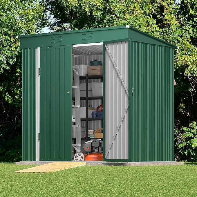 Gizoon 6' x 4' Outdoor Storage Shed with Double Lockable Doors, Anti-Corrosion Metal Garden Shed, Waterproof Shed Outdoor Storage Clearance for Backyard Patio Lawn-Green