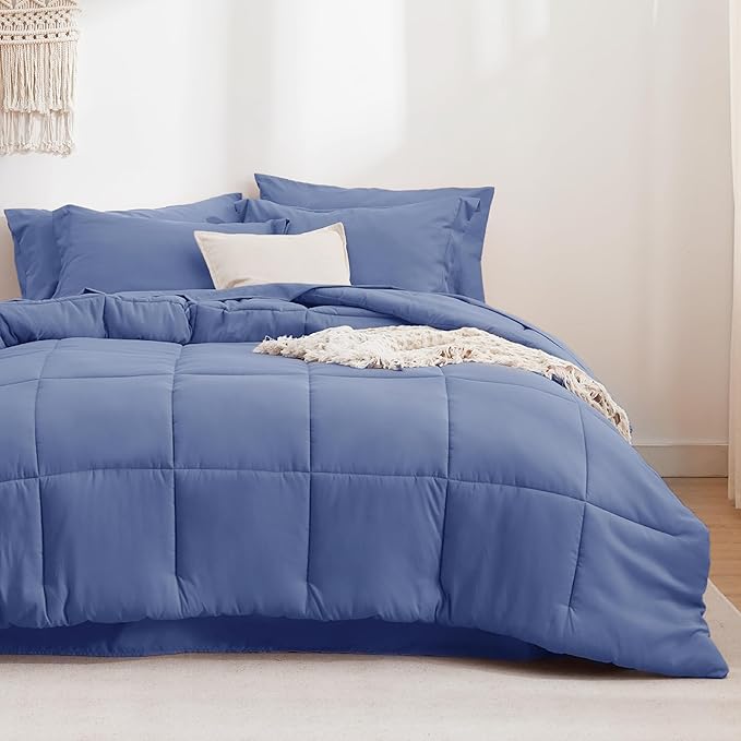 Bedsure Infinity Blue Twin Comforter Set - 5 Pieces Solid Twin Bed in a Bag, Twin Bed Set Infinity Blue with Comforters, Sheets, Pillowcase & Sham