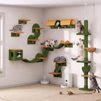 Cactus Floor to Ceiling Cat Tower, 17-in-1 Cat Wall Shelves, Green | Cat Tree with Adjustable Height(87-104 IN), Cat Climbing Wall Furniture Set for 16 Inch Drywall, with Scratching Post, Tunnel