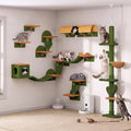 Cactus Cat Climbing Furniture Set with Floor to Ceiling Cat Tree | 5 Tier Cat Tower Adjustable Height (87-104in) and Wall Mounted Cat Shelves, with Cat Scratching Posts, Tunnel, Condo, Green