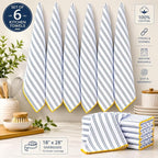 Printed Kitchen Dish Bar and Tea Towels Cotton, 18x28 inch with Trims, Cotton Dish Towel Sets (Blue Stripes, Set of 6)