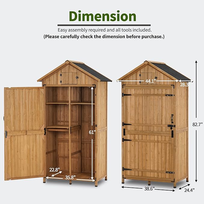 MCombo Large Outdoor Storage Cabinet with 3 Adjustable Shelves, 82 Inches Tall Storage Shed, Wood Garden Shed with Locks for Patio Yard Lawn, 1970