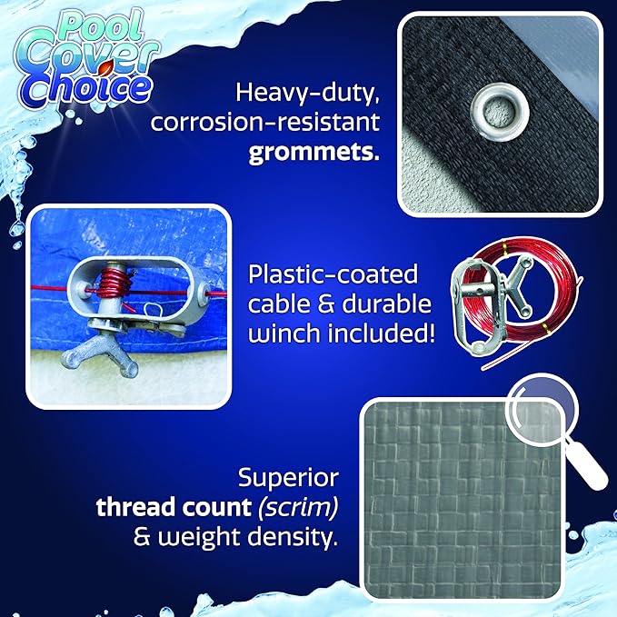 Winter Swimming Pool Cover for 18 ft x 33 ft Aboveground Oval Pool Size, Durable Choice Series, Solid Material, Color - Blue Stone, Pool Cover Choice 341833-4CHOICE