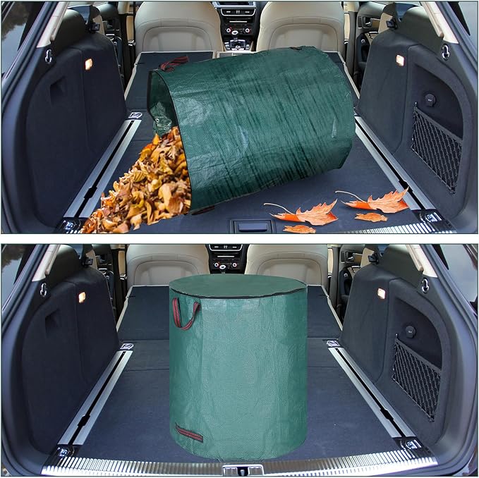 Eaasty 6 Pack 72 Gallon Leaf Bags Collapsible Lawn Bags Reusable Garden Bags Heavy Duty Yard Waste Bags Leaf Container with Zippered Lid Handle 6 Pairs Gardening Gloves for Cleaning Debris Trash