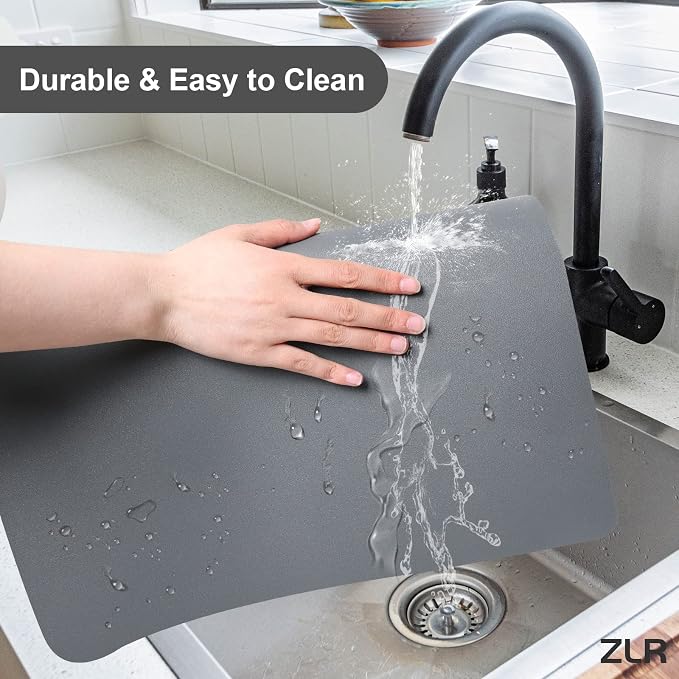 ZLR Coffee Bar Mat for Espresso Machine, 12"x20" Medium, Dark Gray | Absorbent Dish Drying Mat, Stain-Hiding PU Top, Non-Slip Back, Fits Grinder, Knock Box, Tamper & Milk Frother
