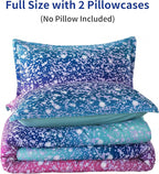 Litanika Galaxy Comforter Twin(66x90lnch), 3 Pieces(1 Blue Glitter Ombre Comforter, 2 Pillowcases), 3D Colorful Rainbow Bedding Set, Microfiber Comforter Set for Kid Boy Girl Teen