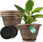 12 Inch Large Planter Pot for Plants Indoor Outdoor, 4 Pack Plastic Flower Pots with Drainage Hole & Tray, Modern Decorative Garden Pot with Saucer, Plant Container for House