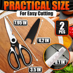 2 Pcs Heavy Duty Kitchen Scissors for Food, 5-in-1, All Purpose | Utility Scissors for Meat & Poultry, Stainless Steel Kitchen Shears, Bottle Opener, Non-Slip Handles & Blade Covers