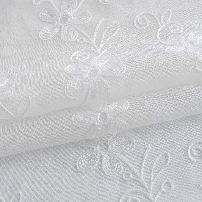 Semi-Sheer Elegant Embroidered Solid White Rod Pocket Window Curtains/Drape/Panels/Treatment 54 x 84,Two Panels