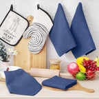 Homaxy 100% Cotton Waffle Weave Kitchen Dish Cloths, 7-Pack, Navy Blue | 12 x 12 Inches, Ultra Soft Absorbent Dish Towels, Quick Drying Dish Rags with Hanging Loop
