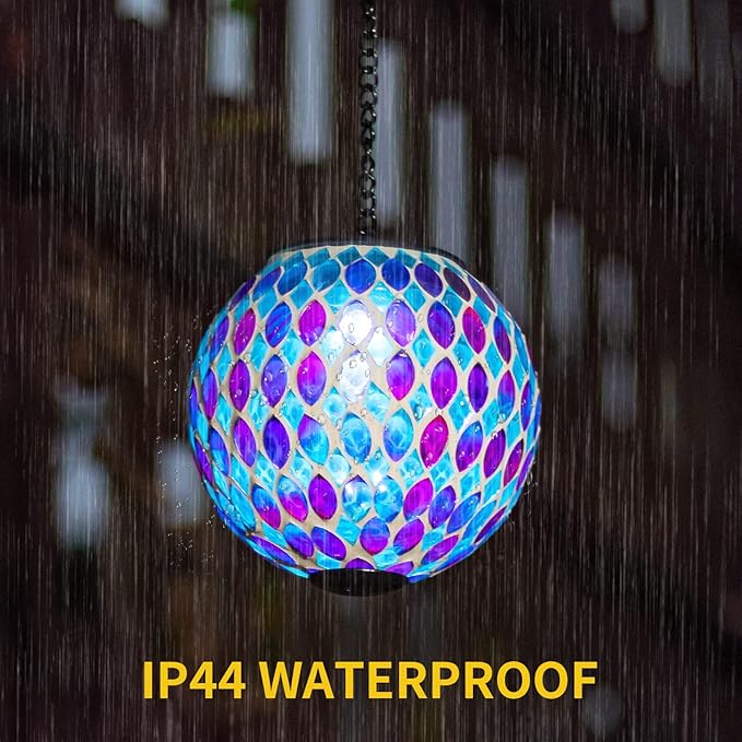VCUTEKA Hanging Solar Lanterns Mosaic Solar Lights with Hook Up, Outdoor Garden Lights Decor for Yard Tree Fence Patio