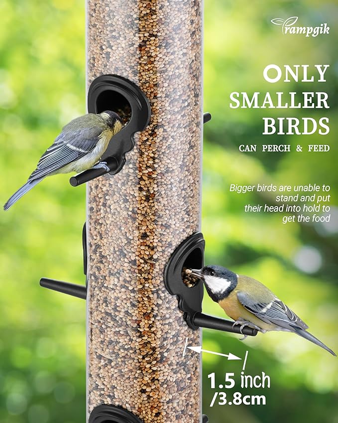 Bird Feeder Premium Hard Plastic for Wild Bird Feeders for Outdoors,Tube Bird Feeders for Outdoors Hanging,14 Inch 6 Port Black,Pack of 1