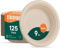 100% Compostable Deep Dish Plates - 9 Inch [125-Pack] Heavy Duty Brown | Eco-Friendly Biodegradable Sugarcane Bagasse Dinner Plates, PFAS-Free & BPI Certified Unbleached Party Supplies, Stack Man