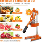 19 Inch Height Extra Tall Commercial Heavy Duty Cast Iron Hand Press Manual Orange Citrus Lemon Lime Grapefruit Pomegranate Fruit Juice Squeezer Machine with Stainless Steel Cup