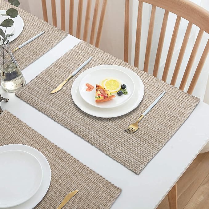 Urban Villa Two Tone Placemat Cotton Tablemat 14x20 (Set of 6) Eggshell