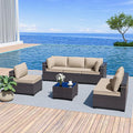 Patio Furniture Set 7-Pieces Outdoor Furniture for Backyard Wicker Sectional Sofa Set, Rattan Patio Conversation Set with Thickened Cushions and Glass Coffee Table, Sand