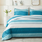 Litanika Teal White Bed Comforter Twin Set, XL Twin Comforter Striped Bedding Comforter Set, 2 Pieces Lightweight Soft All Season Down Alternative Comforter (1 Comforter, 1 Pillowcase)