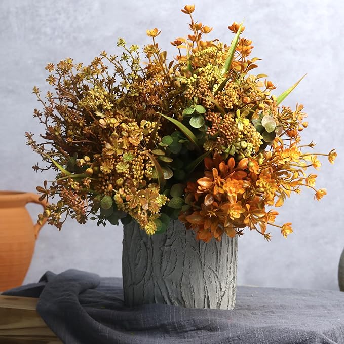 6 Bundles Artificial Fall Flowers, Autumn Decorations Leaves Greenery Shrubs for Thanksgiving Home Kitchen Room Farmhouse Floral Arrangements Indoor Outdoor Wedding Party Fireplace Fall Mixed Color