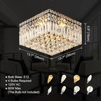 4-Light Black Crystal Chandeliers Flush Mount Chandelier Light Fixture with K9 Crystals Modern Ceiling Lights Elegant Square Lamp for Bedroom,Hallway,Bar,Living Room,Dining Room,H5.9 xW13.7
