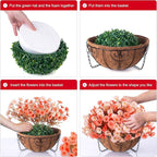 Artificial Fall Flowers Fake Hanging Plants Flowers Basket for Outdoors Autumn Decoration, Silk Morning Glory with Eucalyptus Look Real UV Resistant Faux Flowers for Outside Porch Patio Balcony, Mix