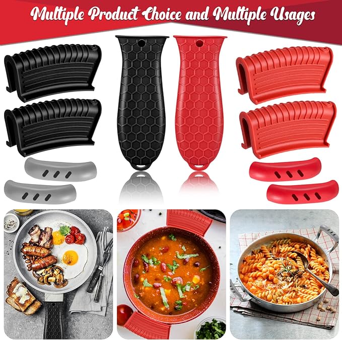 8 Pcs Cast Iron Handle Cover, Silicone Hot Handle Holder | Heat Resistant Cast Iron Skillet Covers Potholder for Frying Pans and Griddles Kitchen Supplies under 400℉