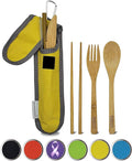 Travel Utensils with Case Set Fork, Knife, Spoon, Chopsticks, Straw, Straw-cleaning brush, Travel Pouch and Carabiner, Excellent For Everyday Use! ((1Set) Sunrise Yellow)