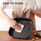 SENSARTE Nonstick Grill Pan with Lid, Grill Pan for Stove Tops, Versatile Griddle with Pour Spouts, Square Big Cooking Surface, Durable Skillet Indoor & Outdoor Grilling. PFOA Free, 9.5 Inch