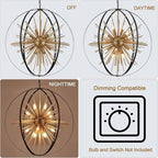 31.5" Black Gold 16-Light Globe Sputnik Chandelier Modern Industrial Adjustable Hanging Ceiling Firework Pendant Light Fixture for Entryway Foyer Stairway Bedroom Dining Living Room Hallway