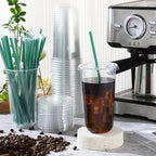 Baderke 25 Set Plastic Cups with Lids and Straws, Disposable Plastic Iced Coffee Cup for Cold Beverage Juice Smoothie Crystal for Coffee Shops Party Catering(Clear,20 oz)