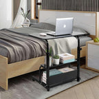 Home Office Rolling Desk Small Spaces Sofa Bedroom Bedside Adjustable Table Student Computer Wall Desk Portable Learn Play Game Desk on Wheels Movable with Storage Size 31.5 * 15.7 Inch Black C