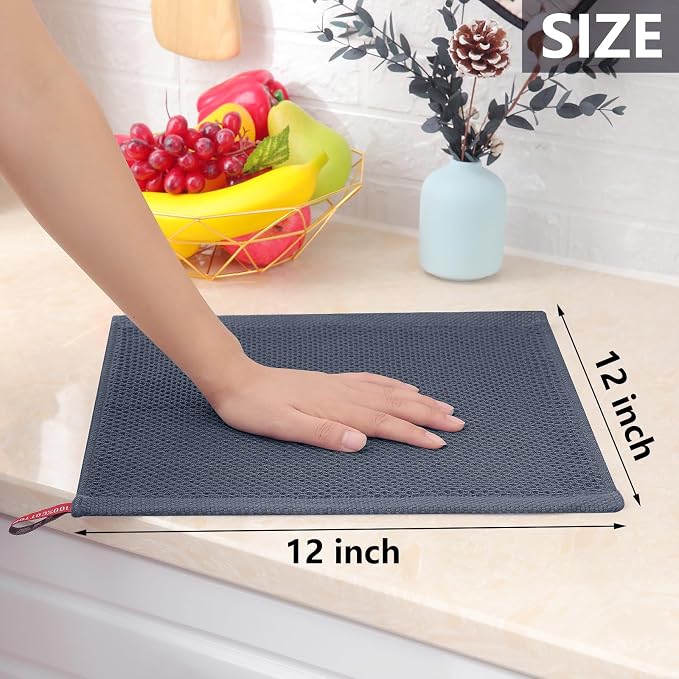 Homaxy 100% Cotton Waffle Weave Kitchen Dish Cloths, 7-Pack, Dark Grey | 12 x 12 Inches, Ultra Soft Absorbent Dish Towels, Quick Drying Dish Rags with Hanging Loop