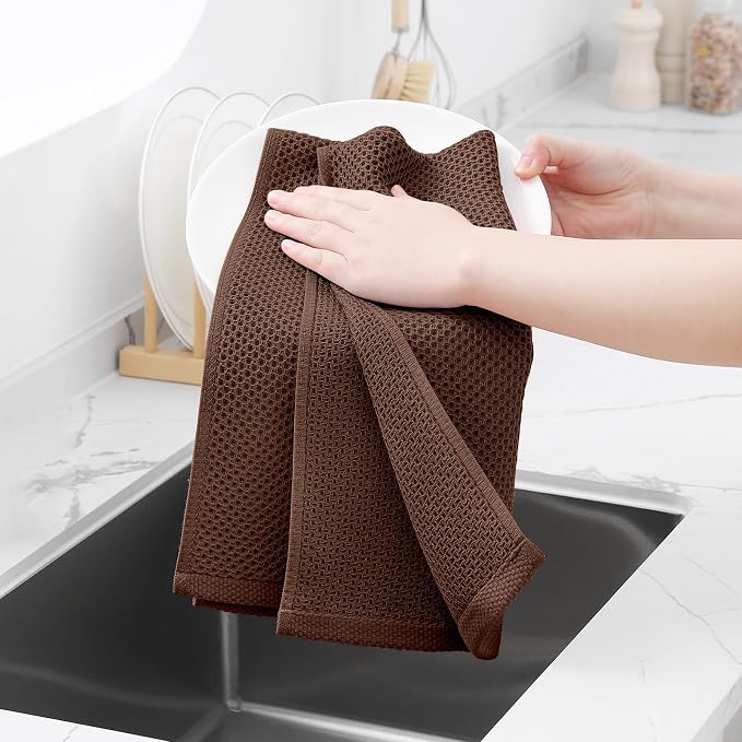 Homaxy 100% Cotton Waffle Weave Kitchen Towels, 5-Pack, Coffee | 13 x 28 Inches, Ultra Soft Absorbent Dish Towels, Quick Drying Cleaning Towels