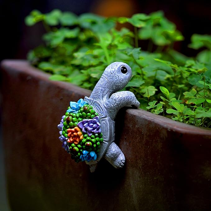 Cute Climbing Turtle Flowerpot Hug Statue, Resin Hanging Turtle Statue Flowerpot, Home Decoration, Garden Fence, Balcony, Patio, Lawn, Courtyard Ornaments