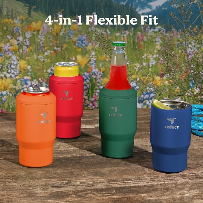 Reduce 4-in-1 Drink Cooler - Versatile Can & Bottle Holder with Vacuum Insulation - Keeps Drinks Cold Up to 4 Hours - Includes Bottle Opener - Fits Cupholders & Dishwasher Safe - 14oz - Big Green